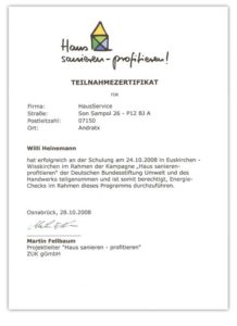 Zertifikat Haussanierung